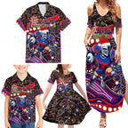 Merry Christmas Newcastle Knights Family Matching Summer Maxi Dress and Hawaiian Shirt Aboriginal Santa Rugby Mascot - Novocastrians