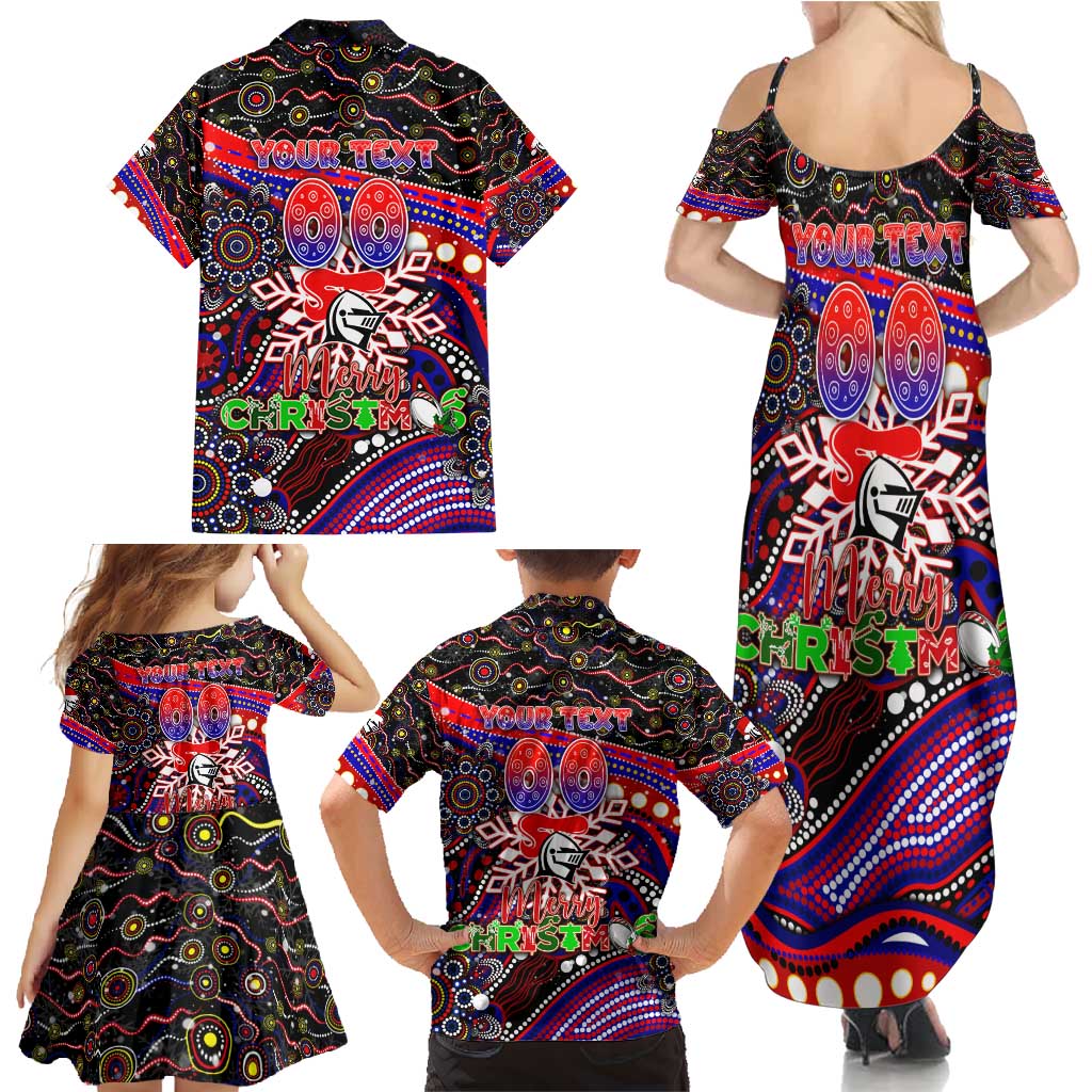 Merry Christmas Newcastle Knights Family Matching Summer Maxi Dress and Hawaiian Shirt Aboriginal Santa Rugby Mascot - Novocastrians
