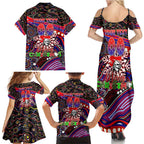 Merry Christmas Newcastle Knights Family Matching Summer Maxi Dress and Hawaiian Shirt Aboriginal Santa Rugby Mascot - Novocastrians