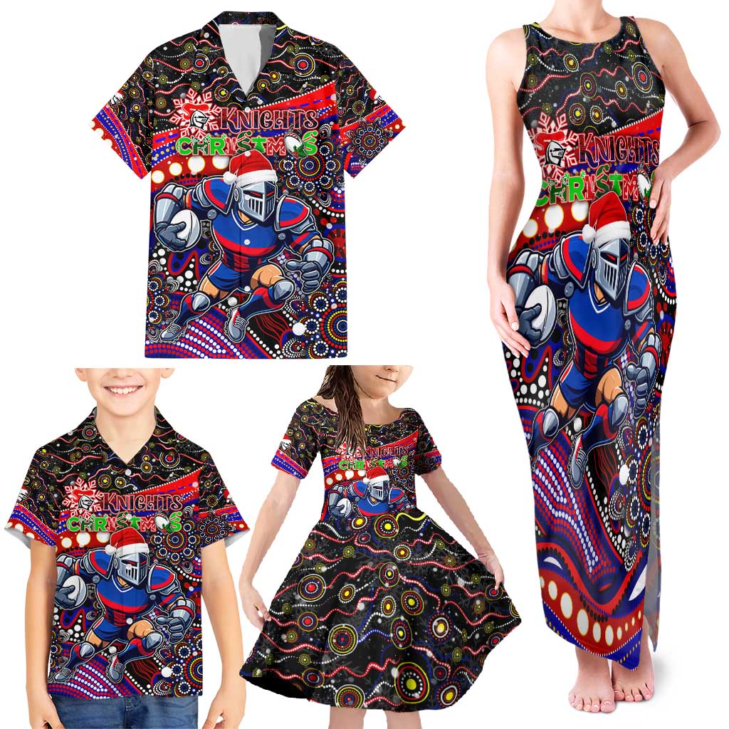 Merry Christmas Newcastle Knights Family Matching Tank Maxi Dress and Hawaiian Shirt Aboriginal Santa Rugby Mascot - Novocastrians