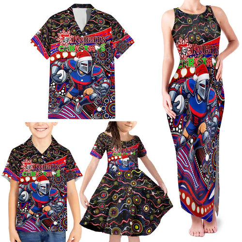 Merry Christmas Newcastle Knights Family Matching Tank Maxi Dress and Hawaiian Shirt Aboriginal Santa Rugby Mascot - Novocastrians