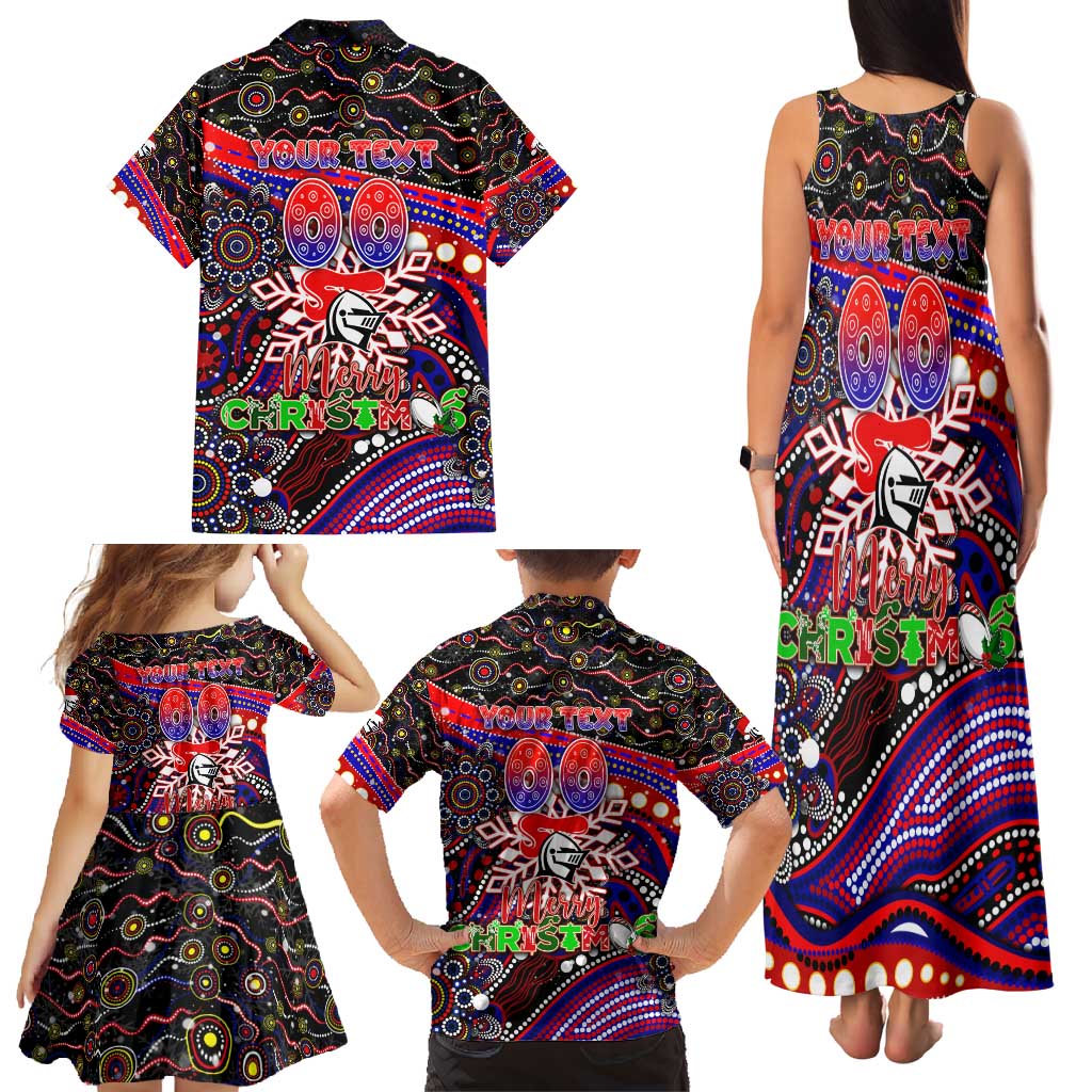 Merry Christmas Newcastle Knights Family Matching Tank Maxi Dress and Hawaiian Shirt Aboriginal Santa Rugby Mascot - Novocastrians