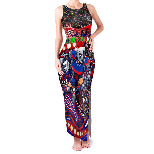Merry Christmas Newcastle Knights Family Matching Tank Maxi Dress and Hawaiian Shirt Aboriginal Santa Rugby Mascot - Novocastrians