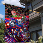 Merry Christmas Newcastle Knights Garden Flag Aboriginal Santa Rugby Mascot - Novocastrians