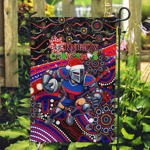 Merry Christmas Newcastle Knights Garden Flag Aboriginal Santa Rugby Mascot - Novocastrians