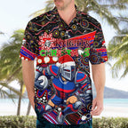 Merry Christmas Newcastle Knights Hawaiian Shirt Aboriginal Santa Rugby Mascot - Novocastrians