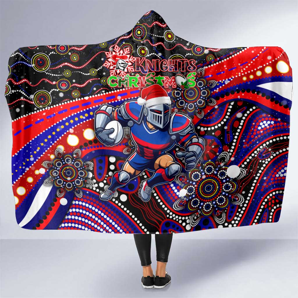 Merry Christmas Newcastle Knights Hooded Blanket Aboriginal Santa Rugby Mascot - Novocastrians