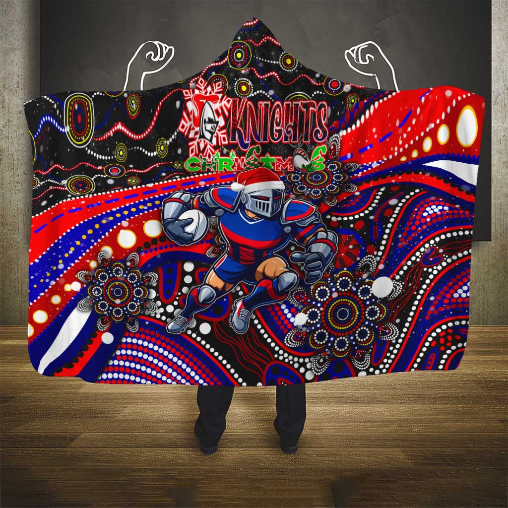 Merry Christmas Newcastle Knights Hooded Blanket Aboriginal Santa Rugby Mascot - Novocastrians