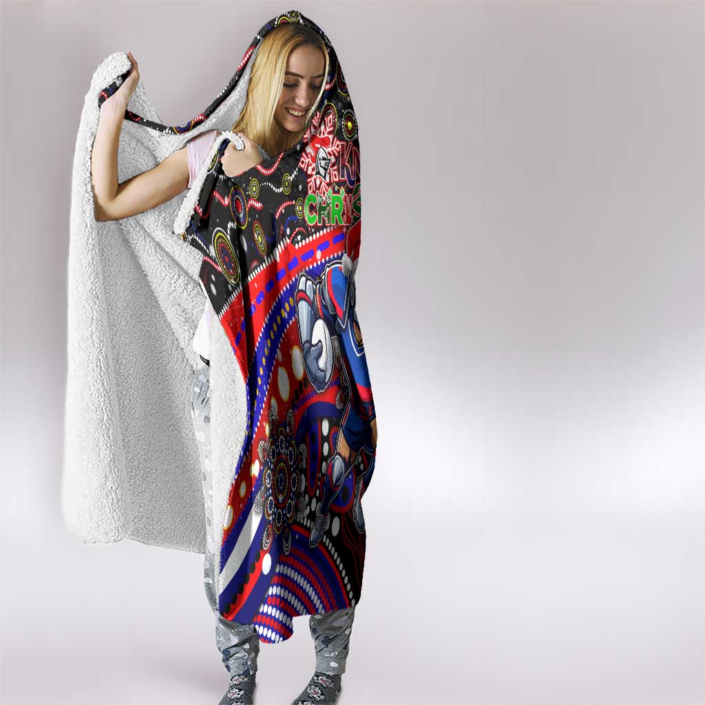Merry Christmas Newcastle Knights Hooded Blanket Aboriginal Santa Rugby Mascot - Novocastrians
