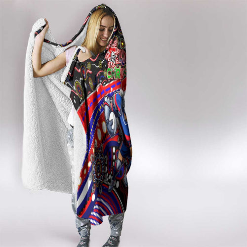Merry Christmas Newcastle Knights Hooded Blanket Aboriginal Santa Rugby Mascot - Novocastrians