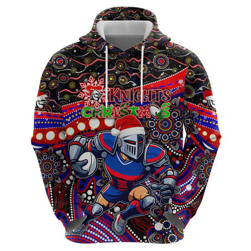 Merry Christmas Newcastle Knights Hoodie Aboriginal Santa Rugby Mascot - Novocastrians