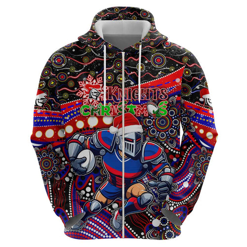 Merry Christmas Newcastle Knights Hoodie Aboriginal Santa Rugby Mascot - Novocastrians