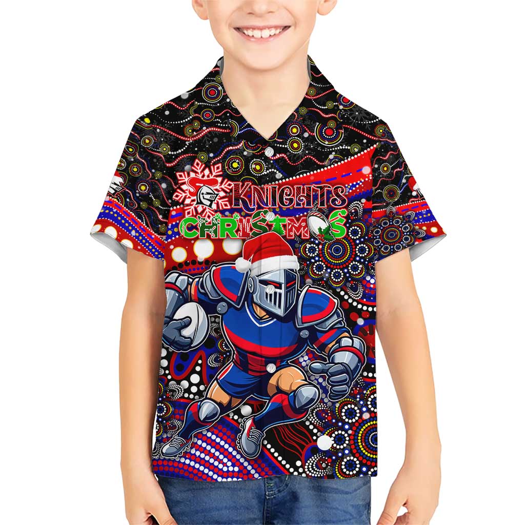 Merry Christmas Newcastle Knights Kid Hawaiian Shirt Aboriginal Santa Rugby Mascot - Novocastrians