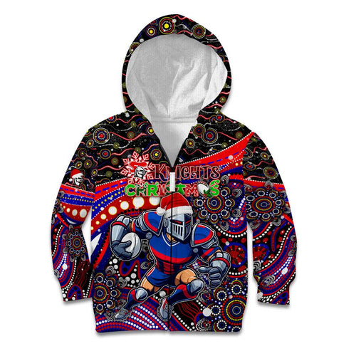 Merry Christmas Newcastle Knights Kid Hoodie Aboriginal Santa Rugby Mascot - Novocastrians