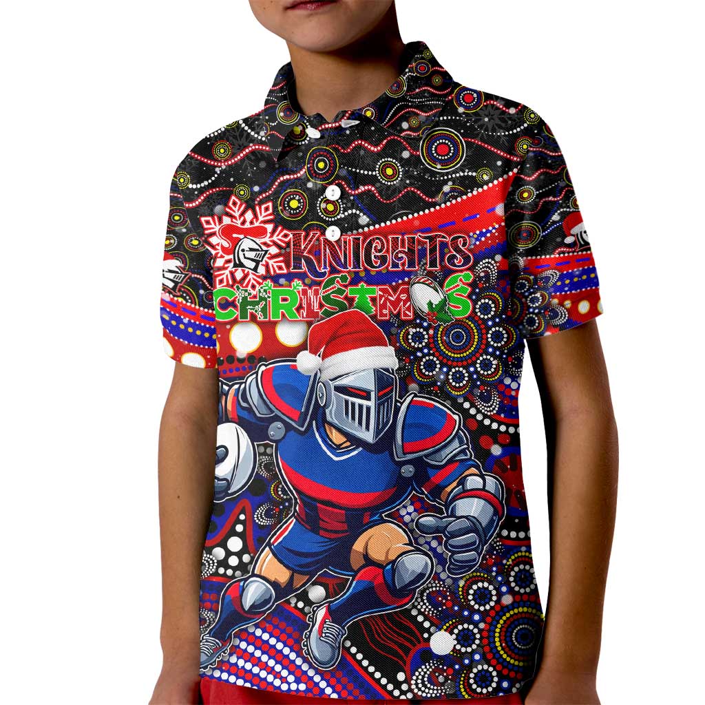 Merry Christmas Newcastle Knights Kid Polo Shirt Aboriginal Santa Rugby Mascot - Novocastrians