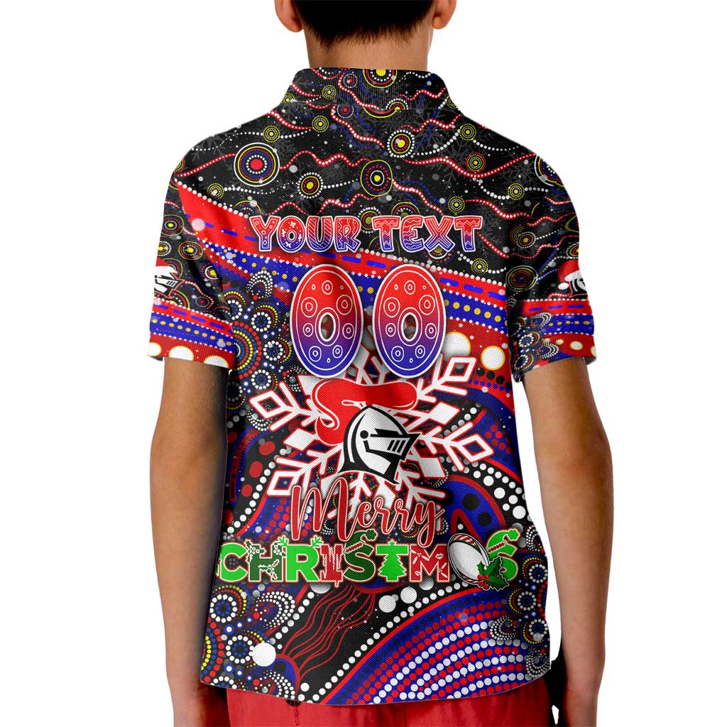 Merry Christmas Newcastle Knights Kid Polo Shirt Aboriginal Santa Rugby Mascot - Novocastrians