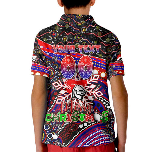 Merry Christmas Newcastle Knights Kid Polo Shirt Aboriginal Santa Rugby Mascot - Novocastrians