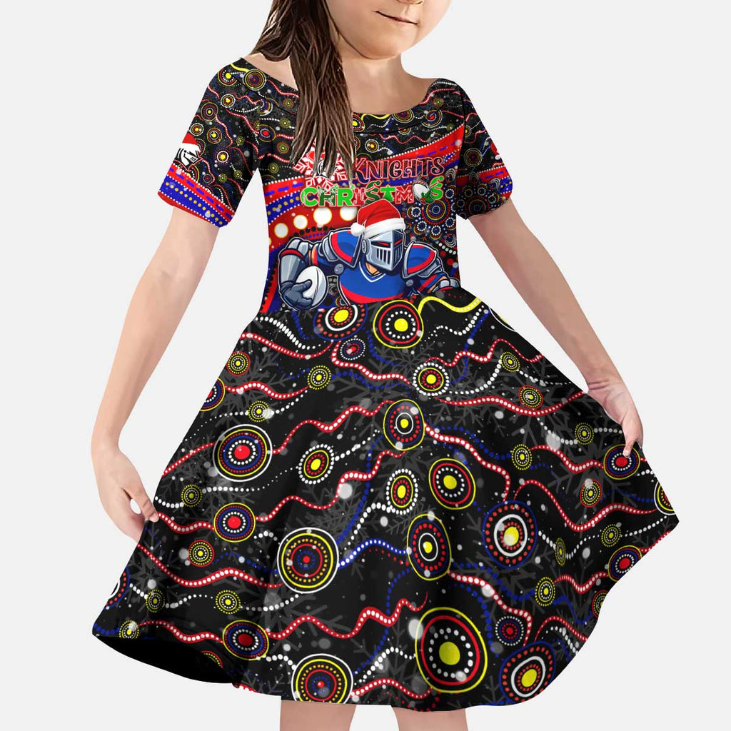Merry Christmas Newcastle Knights Kid Short Sleeve Dress Aboriginal Santa Rugby Mascot - Novocastrians