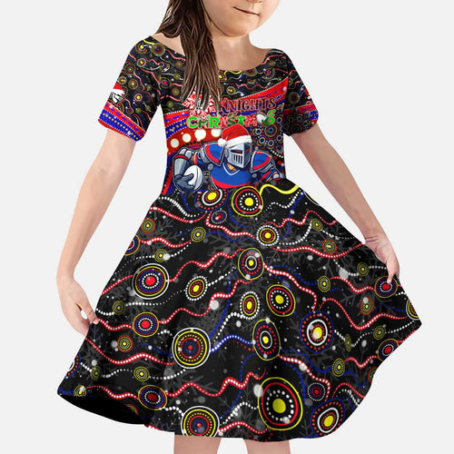 Merry Christmas Newcastle Knights Kid Short Sleeve Dress Aboriginal Santa Rugby Mascot - Novocastrians