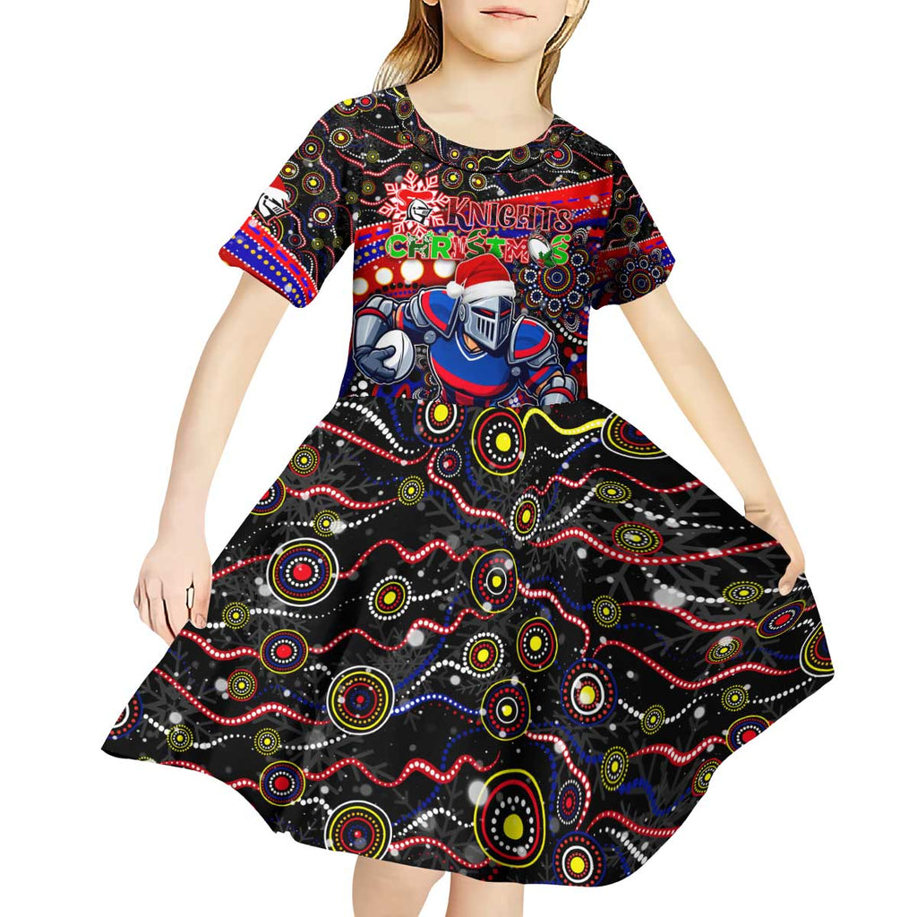 Merry Christmas Newcastle Knights Kid Short Sleeve Dress Aboriginal Santa Rugby Mascot - Novocastrians