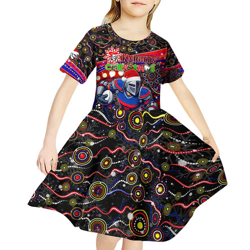 Merry Christmas Newcastle Knights Kid Short Sleeve Dress Aboriginal Santa Rugby Mascot - Novocastrians