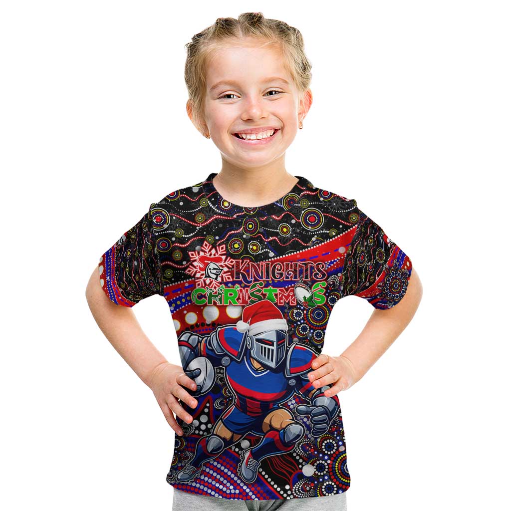 Merry Christmas Newcastle Knights Kid T Shirt Aboriginal Santa Rugby Mascot - Novocastrians