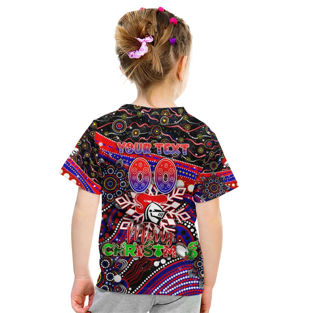 Merry Christmas Newcastle Knights Kid T Shirt Aboriginal Santa Rugby Mascot - Novocastrians