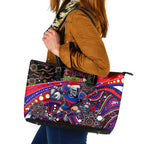 Merry Christmas Newcastle Knights Leather Tote Bag Aboriginal Santa Rugby Mascot - Novocastrians