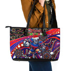 Merry Christmas Newcastle Knights Leather Tote Bag Aboriginal Santa Rugby Mascot - Novocastrians