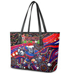 Merry Christmas Newcastle Knights Leather Tote Bag Aboriginal Santa Rugby Mascot - Novocastrians