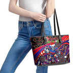 Merry Christmas Newcastle Knights Leather Tote Bag Aboriginal Santa Rugby Mascot - Novocastrians