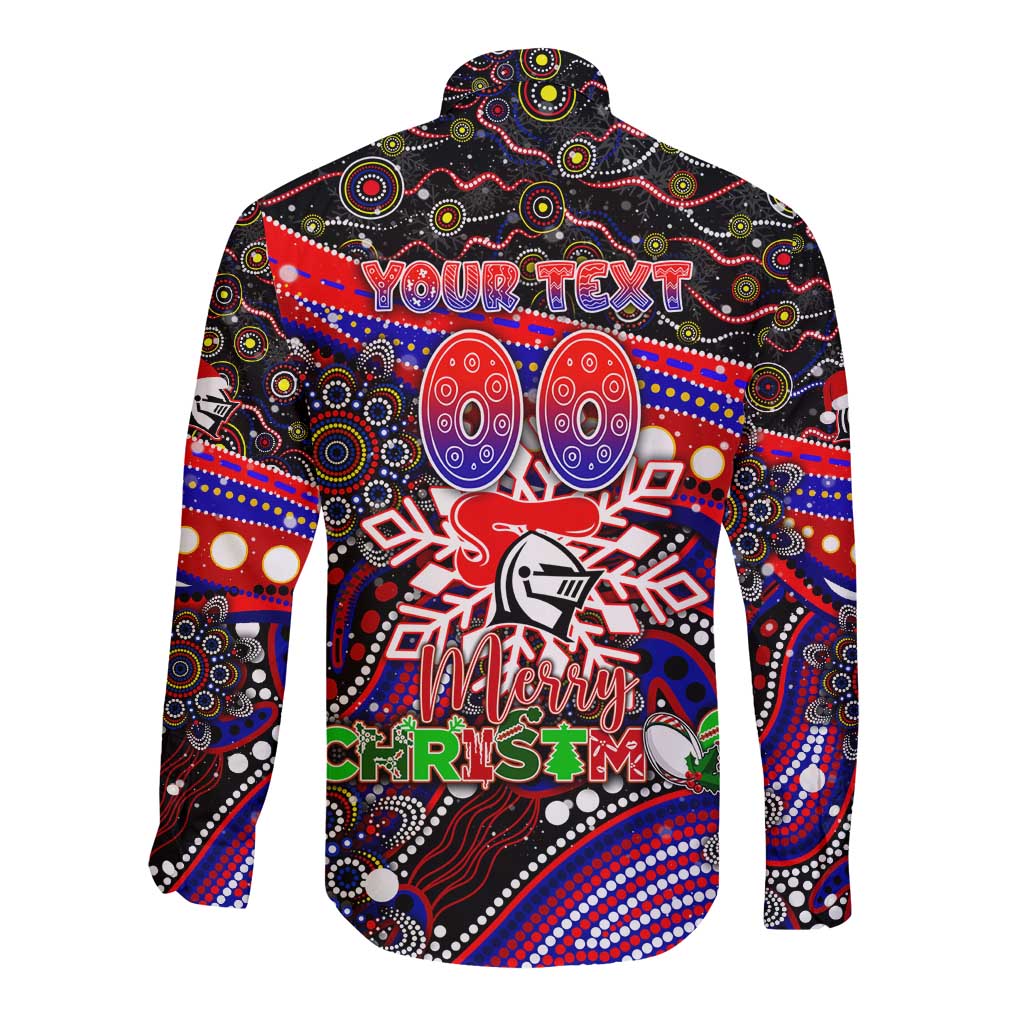Merry Christmas Newcastle Knights Long Sleeve Button Shirt Aboriginal Santa Rugby Mascot - Novocastrians