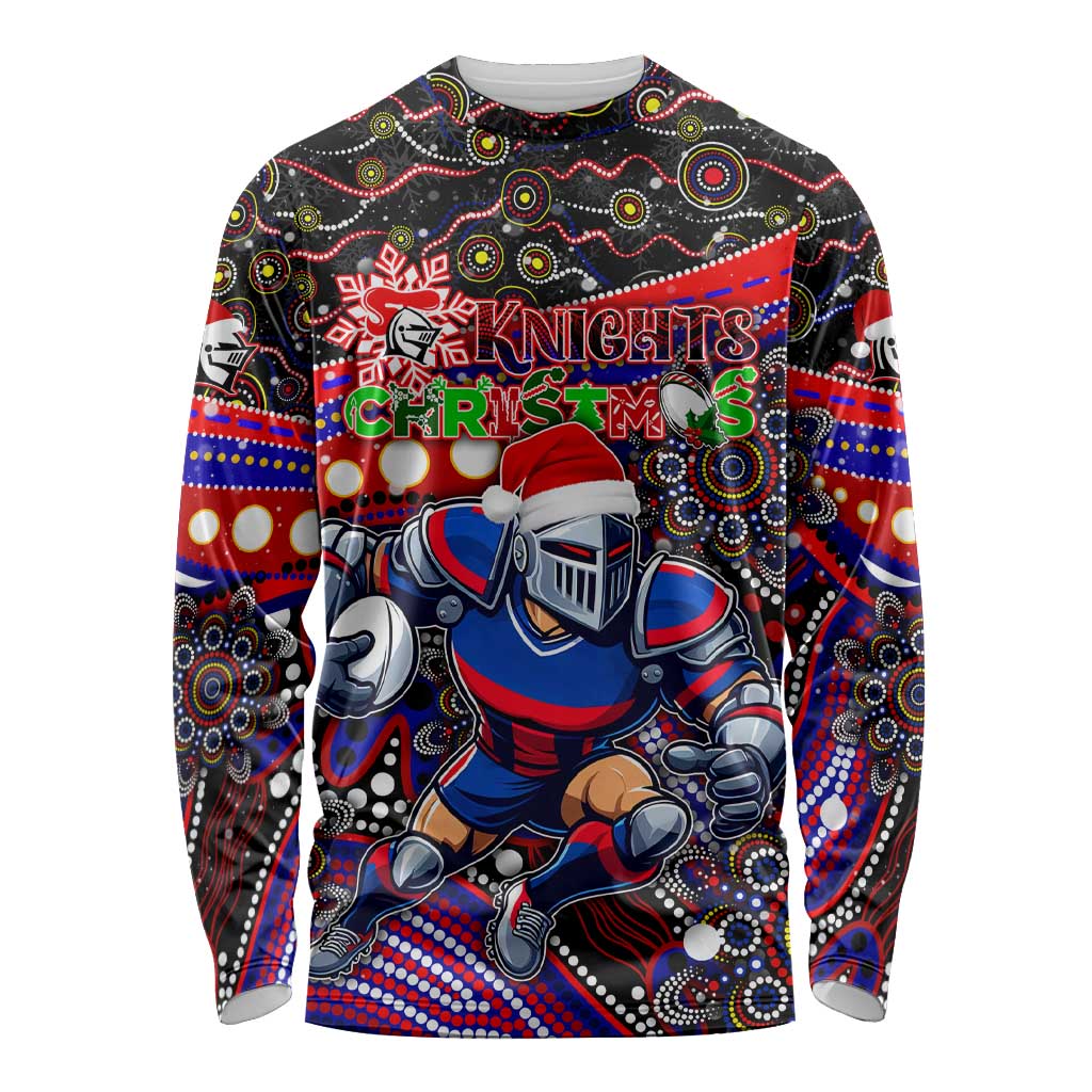 Merry Christmas Newcastle Knights Long Sleeve Shirt Aboriginal Santa Rugby Mascot - Novocastrians