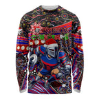 Merry Christmas Newcastle Knights Long Sleeve Shirt Aboriginal Santa Rugby Mascot - Novocastrians