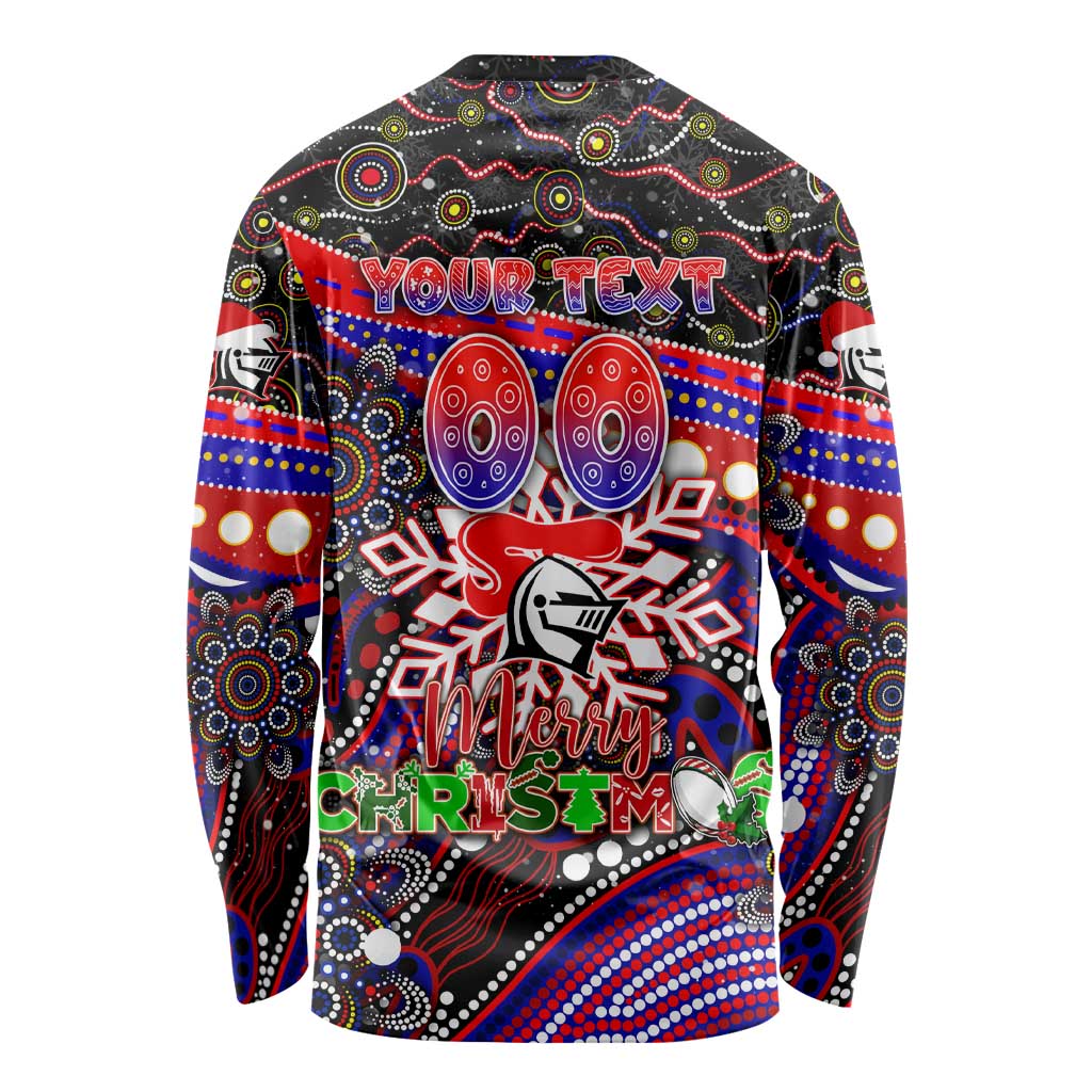 Merry Christmas Newcastle Knights Long Sleeve Shirt Aboriginal Santa Rugby Mascot - Novocastrians