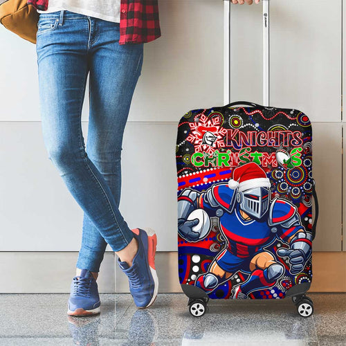 Merry Christmas Newcastle Knights Luggage Cover Aboriginal Santa Rugby Mascot - Novocastrians