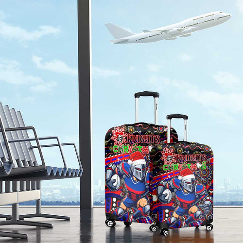 Merry Christmas Newcastle Knights Luggage Cover Aboriginal Santa Rugby Mascot - Novocastrians