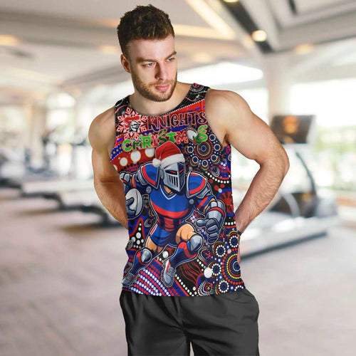 Merry Christmas Newcastle Knights Men Tank Top Aboriginal Santa Rugby Mascot - Novocastrians
