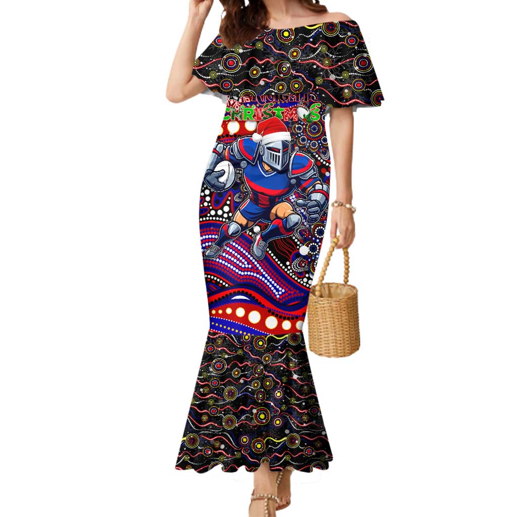 Merry Christmas Newcastle Knights Mermaid Dress Aboriginal Santa Rugby Mascot - Novocastrians