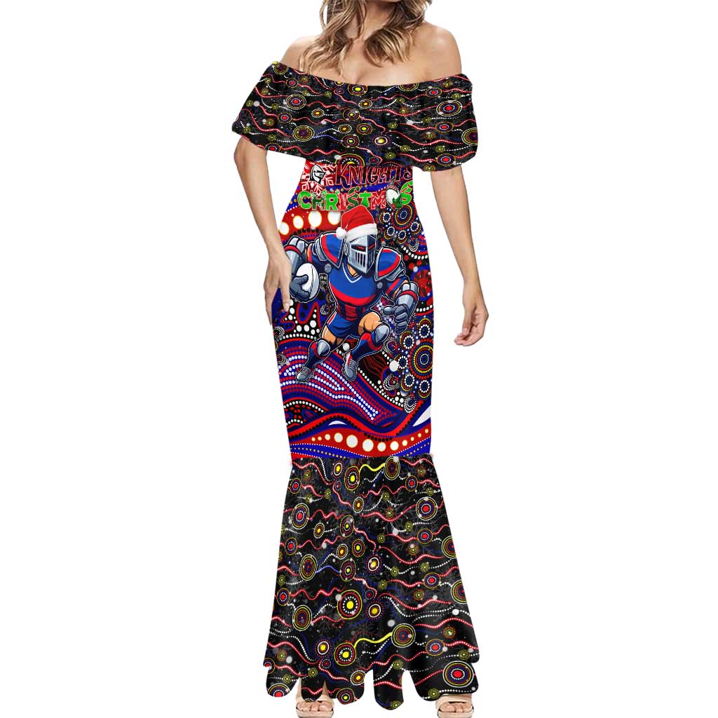 Merry Christmas Newcastle Knights Mermaid Dress Aboriginal Santa Rugby Mascot - Novocastrians