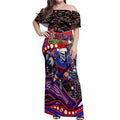 Merry Christmas Newcastle Knights Off Shoulder Maxi Dress Aboriginal Santa Rugby Mascot - Novocastrians