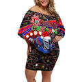 Merry Christmas Newcastle Knights Off Shoulder Short Dress Aboriginal Santa Rugby Mascot - Novocastrians