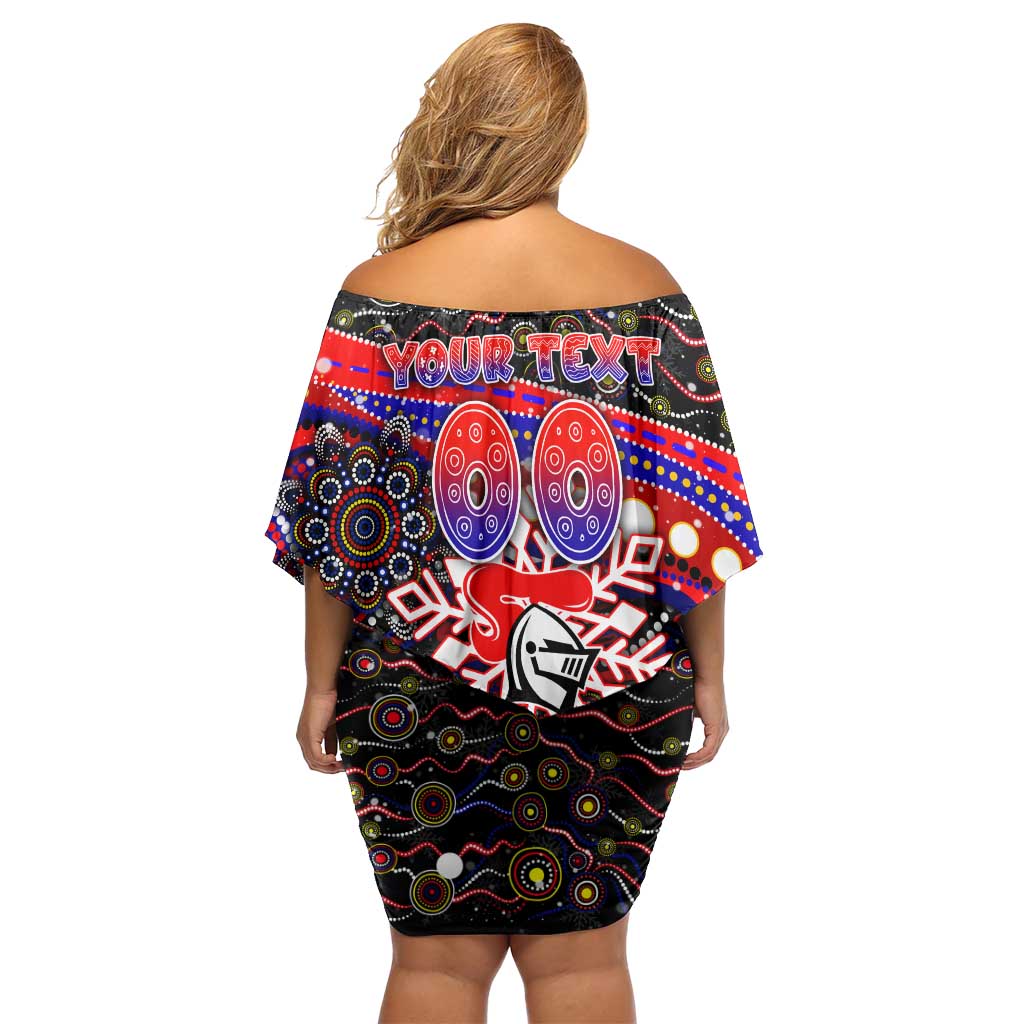 Merry Christmas Newcastle Knights Off Shoulder Short Dress Aboriginal Santa Rugby Mascot - Novocastrians