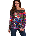 Merry Christmas Newcastle Knights Off Shoulder Sweater Aboriginal Santa Rugby Mascot - Novocastrians
