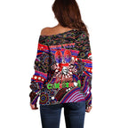 Merry Christmas Newcastle Knights Off Shoulder Sweater Aboriginal Santa Rugby Mascot - Novocastrians