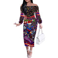 Merry Christmas Newcastle Knights Off The Shoulder Long Sleeve Dress Aboriginal Santa Rugby Mascot - Novocastrians