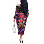Merry Christmas Newcastle Knights Off The Shoulder Long Sleeve Dress Aboriginal Santa Rugby Mascot - Novocastrians