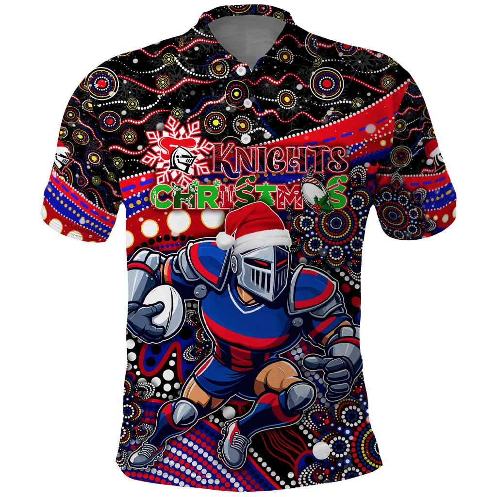 Merry Christmas Newcastle Knights Polo Shirt Aboriginal Santa Rugby Mascot - Novocastrians