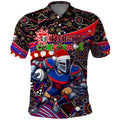 Merry Christmas Newcastle Knights Polo Shirt Aboriginal Santa Rugby Mascot - Novocastrians