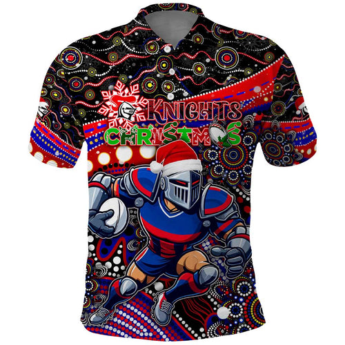 Merry Christmas Newcastle Knights Polo Shirt Aboriginal Santa Rugby Mascot - Novocastrians